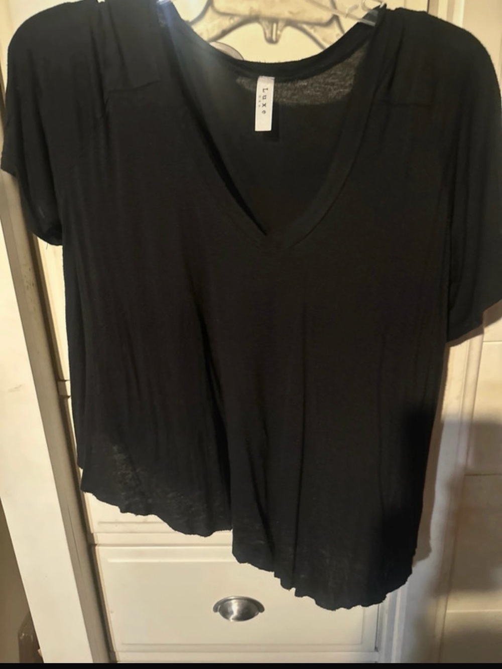 Luxe Black V-Neck Short Sleeve Tee